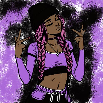 realistic teenage girl with braids and a beanie and crop top doing 🫶🏼