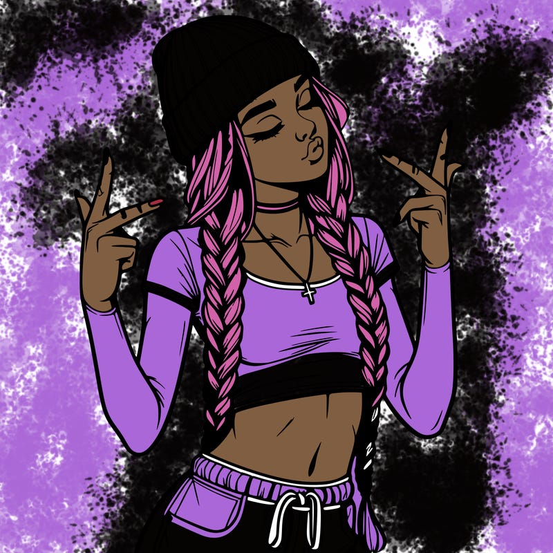 realistic teenage girl with braids and a beanie and crop top doing 🫶🏼