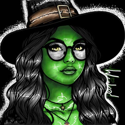 a witch with glasses realistic