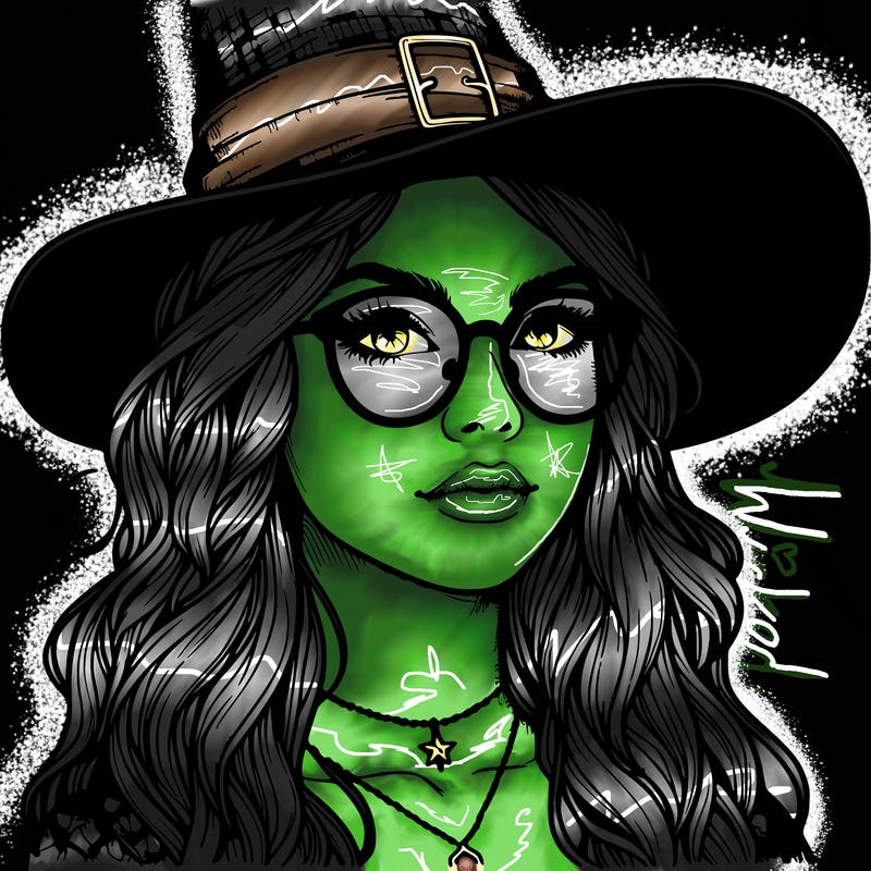 a witch with glasses realistic