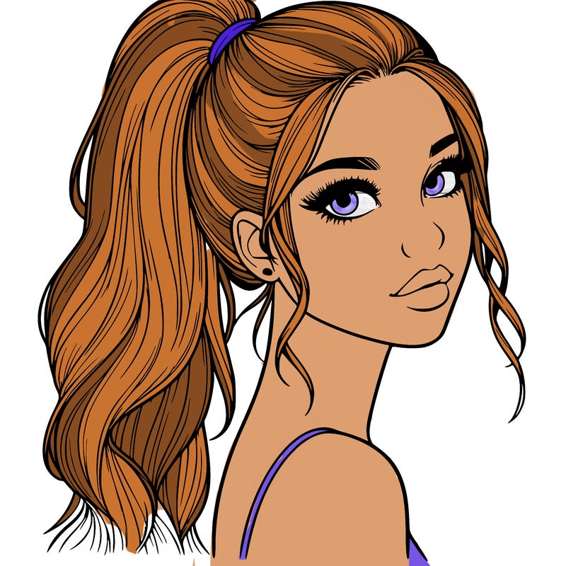 realistic pretty girl with high pony tail