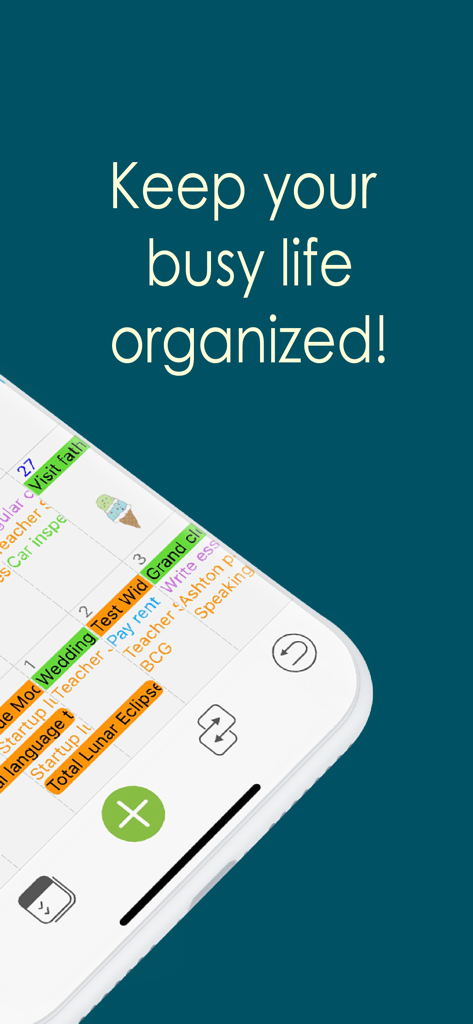 Interface d'Awesome Calendar Lite montrant un emploi du temps organisé et coloré avec des autocollants emoji.