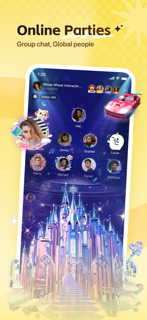 Wefun - Chat, Party and Game - Wefun app interface for online parties featuring group voice chat with global people