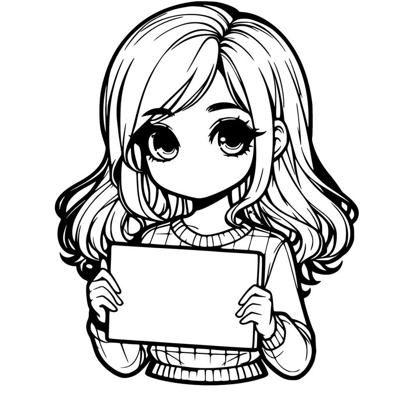 realistic girl holding a sign