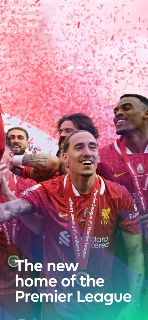 Liverpool players celebrating with confetti on the Premier League app splash screen