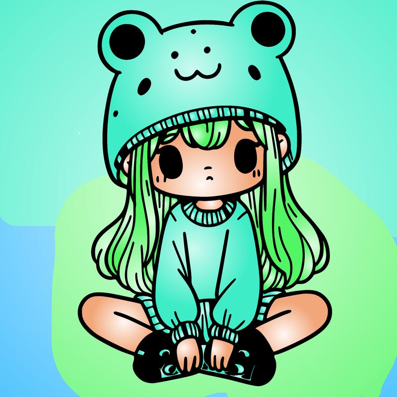 a girl wearing a frog hat and some frog socks