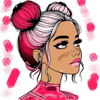 realistic girl with buns on the top of her head