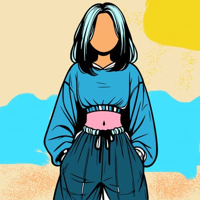realistic girl faceless with baggy pants and a crop top