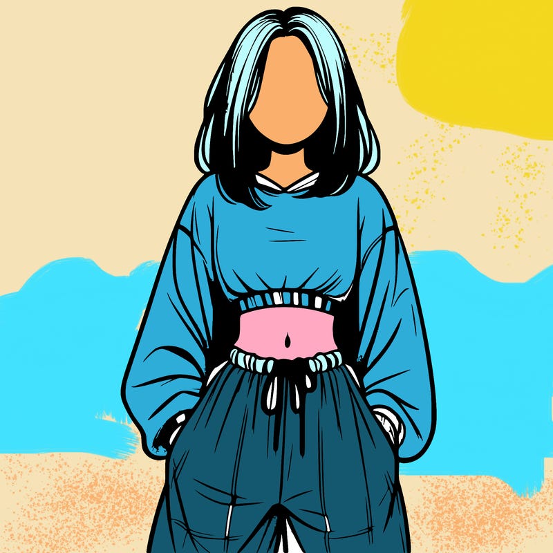 realistic girl faceless with baggy pants and a crop top
