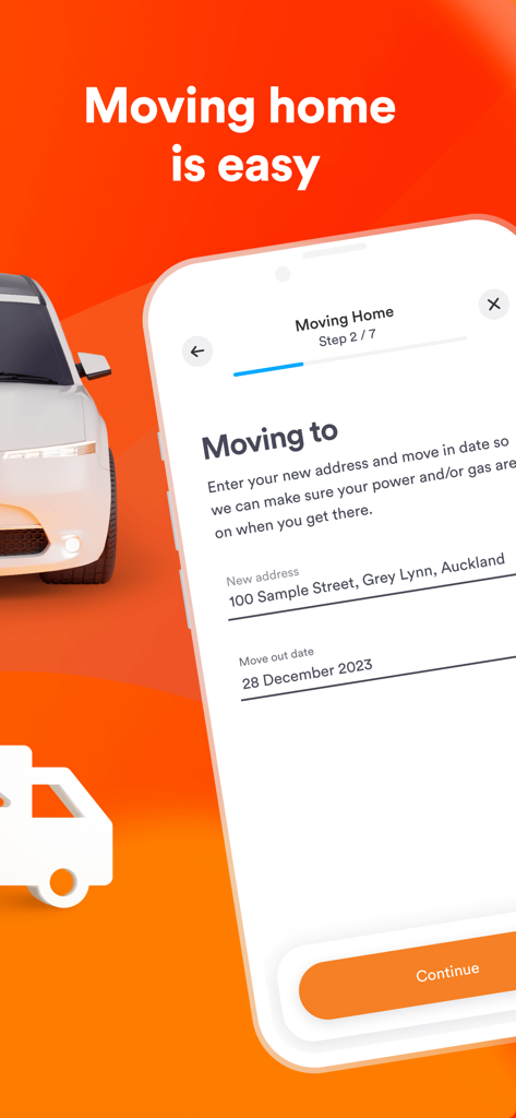 Energy IQ - Energy IQ mobile app screen for entering a new address and move out date when moving home
