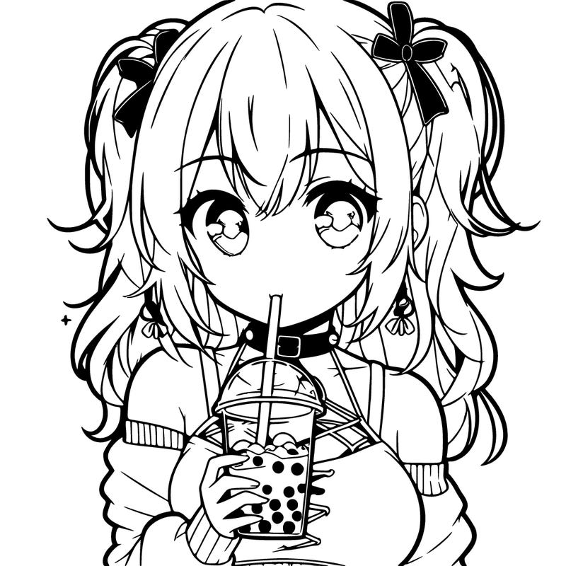 an anime girl drinking boba