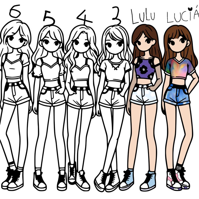 a group of girls wearing crop tops and shorts