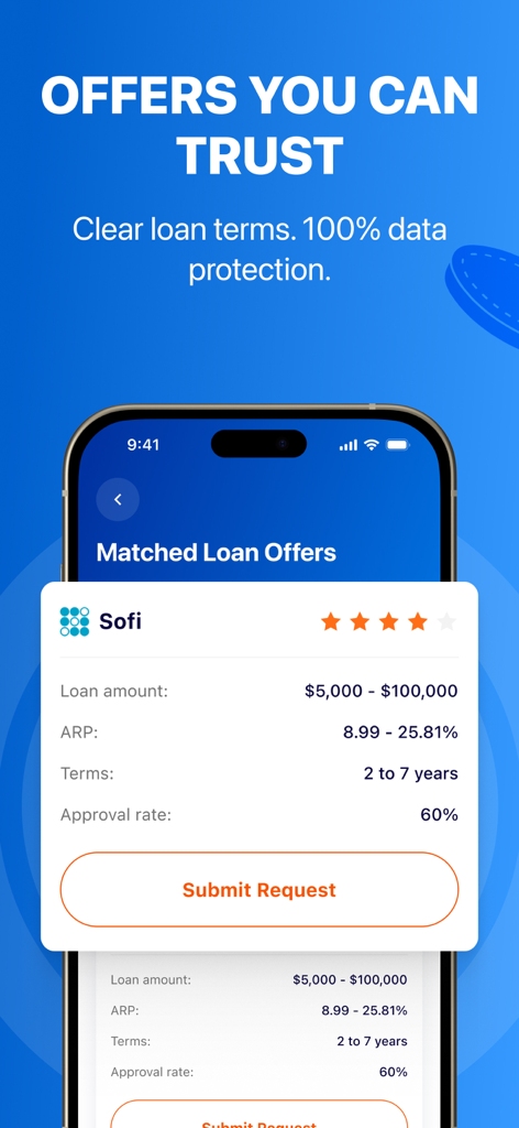 Cash Advance & Borrow by Noble - Noble app screen displaying matched loan offers with details on APR and terms for a cash advance