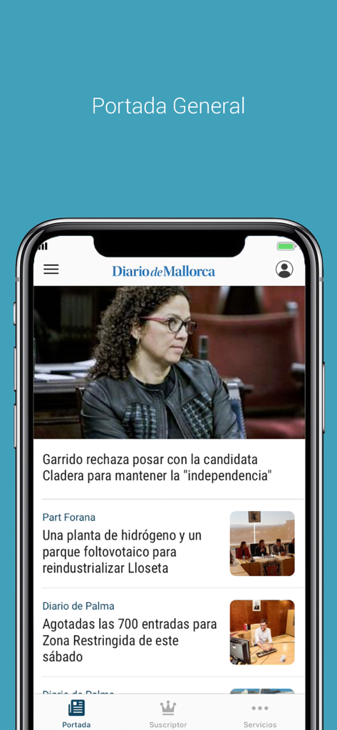 Homepage der Diario de Mallorca Nachrichten-App auf einem iPhone, die lokale Schlagzeilen und Nachrichtensektionen anzeigt.