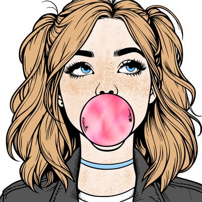 realististic girl blowing bubble -gum