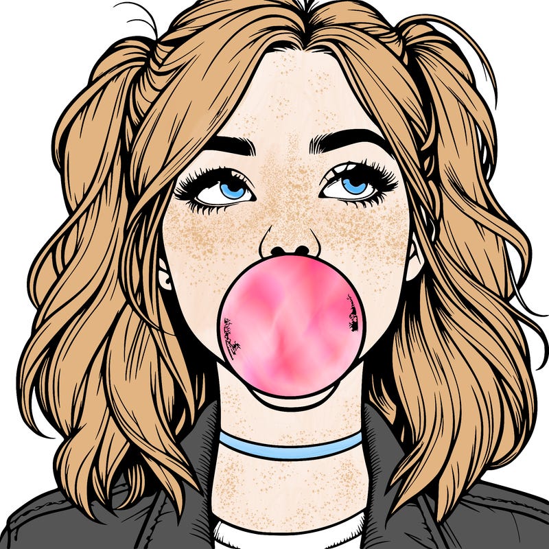 realististic girl blowing bubble -gum