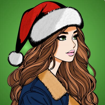 realistic girl in santa hat