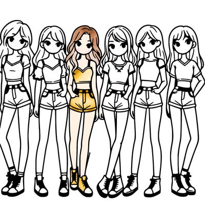 a group of girls wearing crop tops and shorts