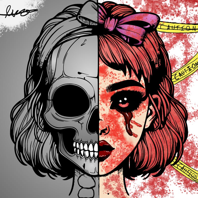 realistic girl with half skull mask