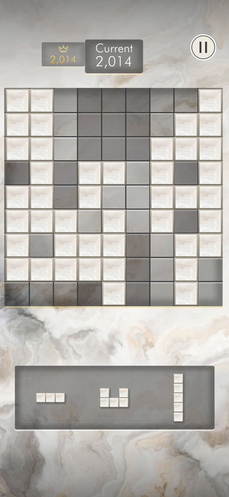Zendoku block puzzle game interface with marble textured grid and blocks