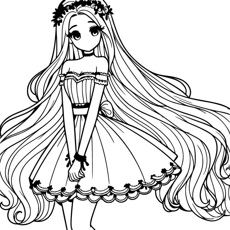 beautiful lady with long hair and cute clothes