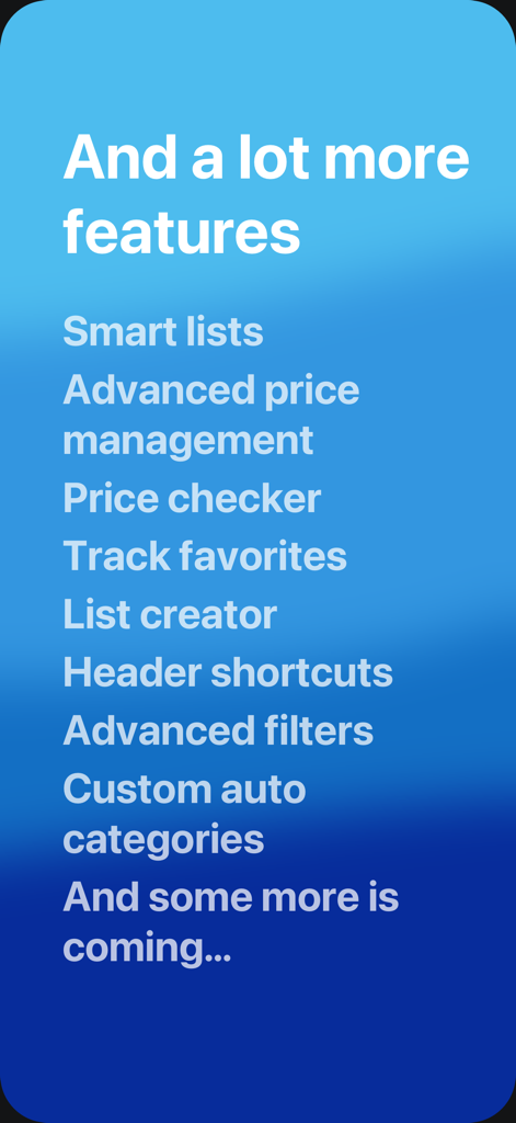ProDex TCG - Card Tracker - A list of additional features for the ProDex TCG app including smart lists and price management