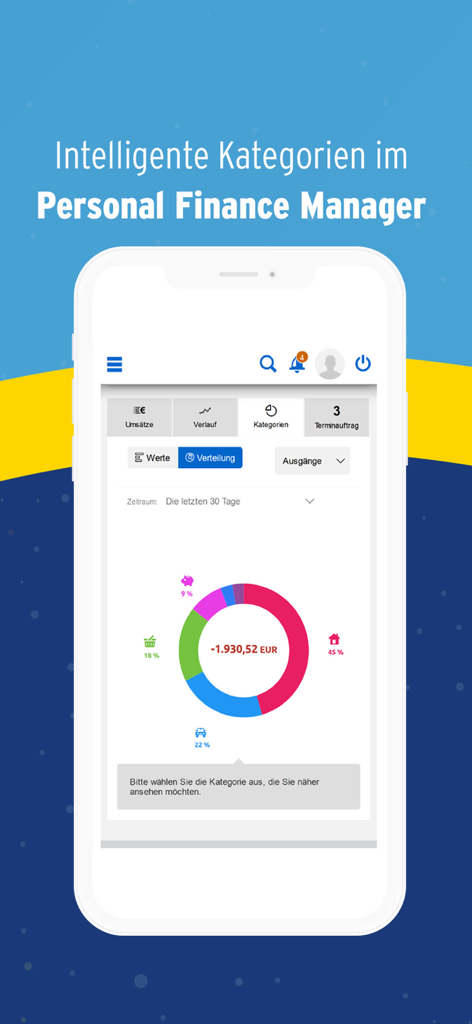 HYPO NOE 24/7 Internetbanking - Kreisdiagramm mit kategorisierten Ausgaben im HYPO NOE Personal Finance Manager
