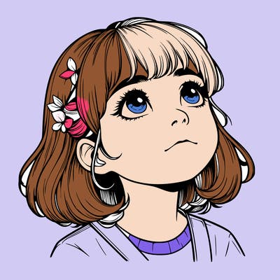 realistic girl looking up