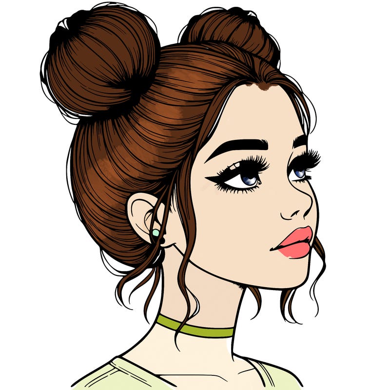 realistic girl with buns on the top of her head