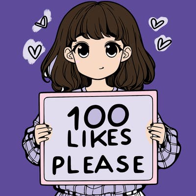 a girl holding a sign saying 100 likes please
