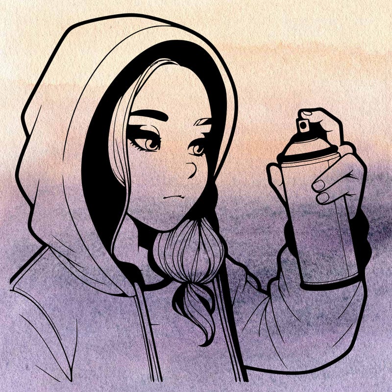 a realistic girl, spray painting