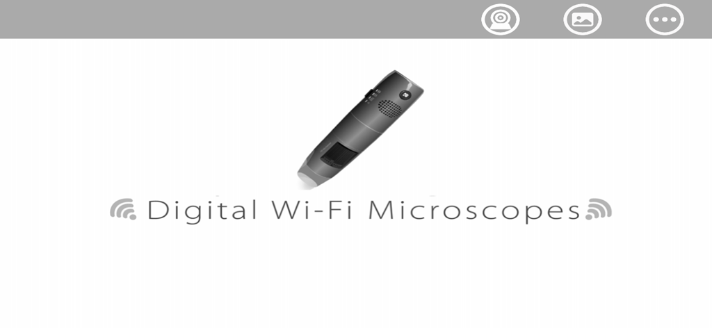 Hiview Plus app home screen displaying a digital Wi-Fi microscope device and navigation controls for camera and gallery