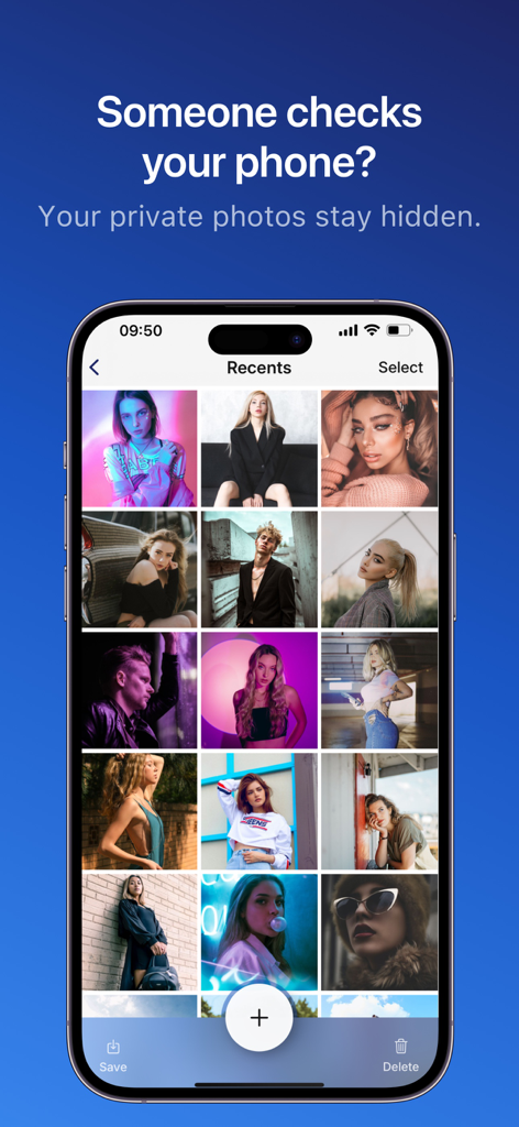 Une galerie de photos privée affichée sur un iPhone à l'aide de l'application Vaulty.
