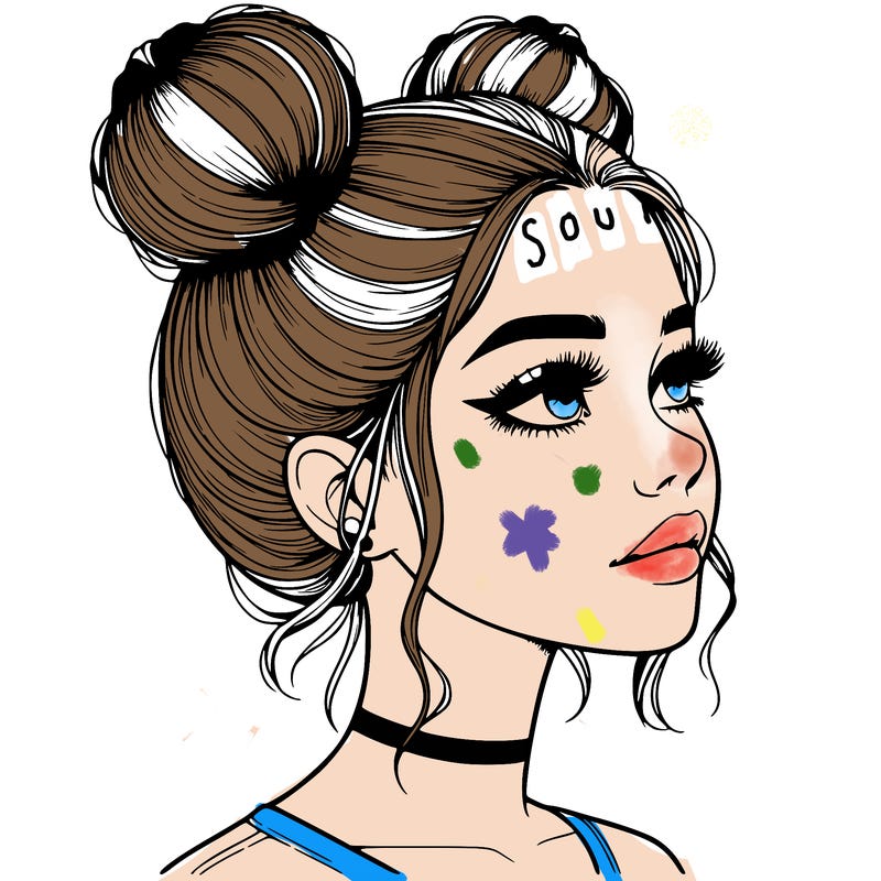 realistic girl with buns on the top of her head