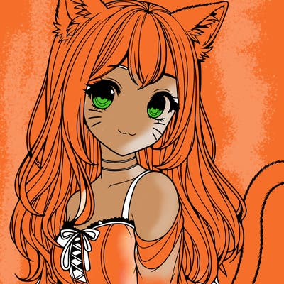 realistic girl with cat ears and a cat tail