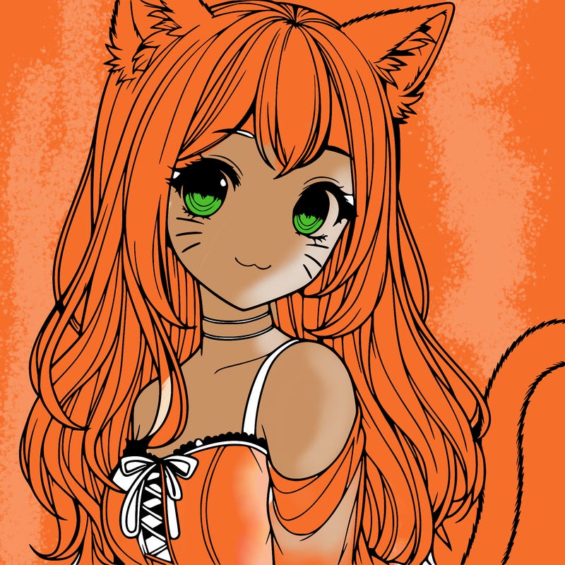 realistic girl with cat ears and a cat tail