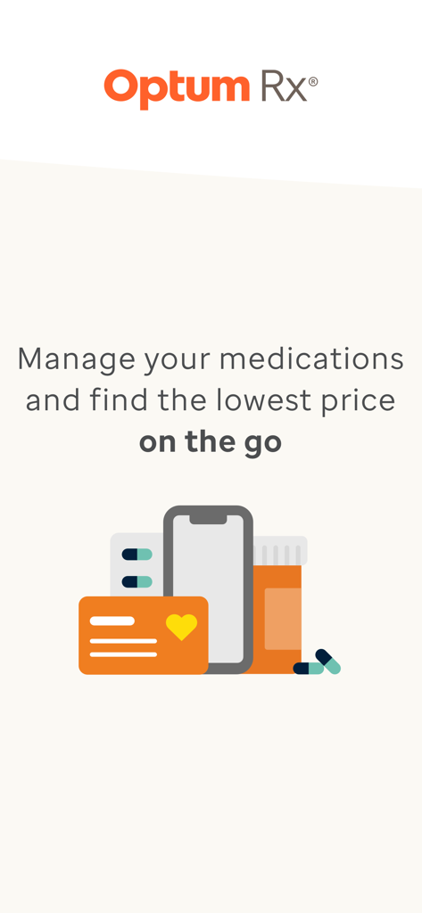 OptumRx - Pantalla de la aplicación móvil OptumRx para gestionar medicamentos y encontrar los precios más bajos