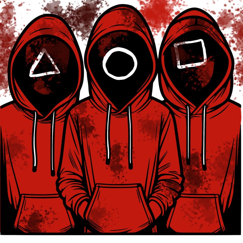 3 faceless people in  hoodies