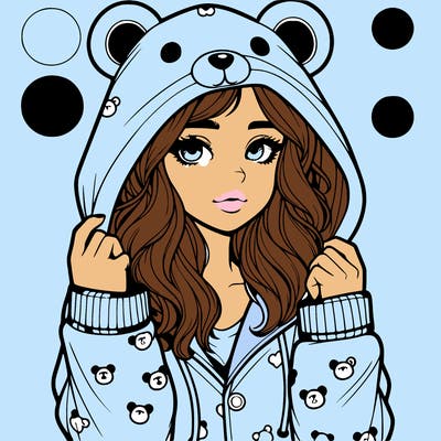 realistic girl in a animal pjs hoodie
