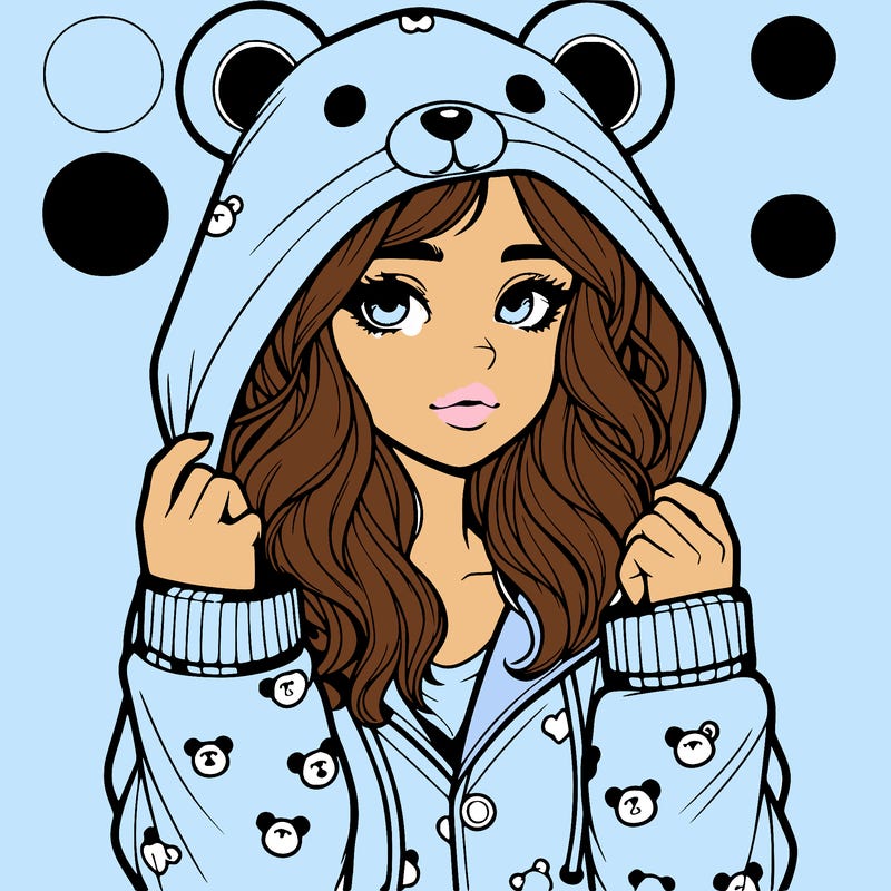realistic girl in a animal pjs hoodie