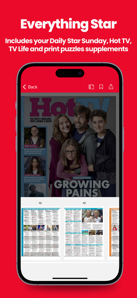 Daily Star app interface displaying the Hot TV magazine supplement and page thumbnails
