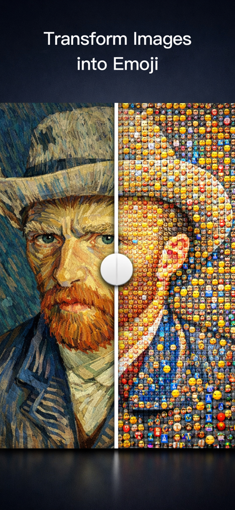 A portrait being transformed into a detailed mosaic made of tiny emojis
