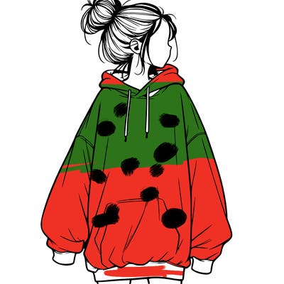 realistic girl with a oversized sweatshirt on and a bun