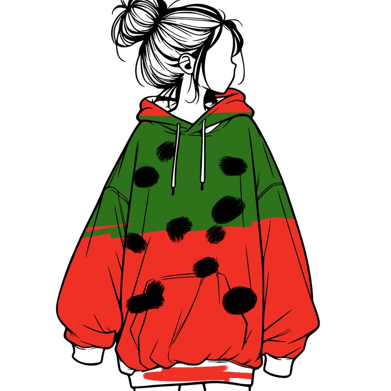realistic girl with a oversized sweatshirt on and a bun