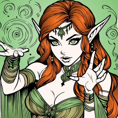 realistic scary beautiful elf sorceress casting spell