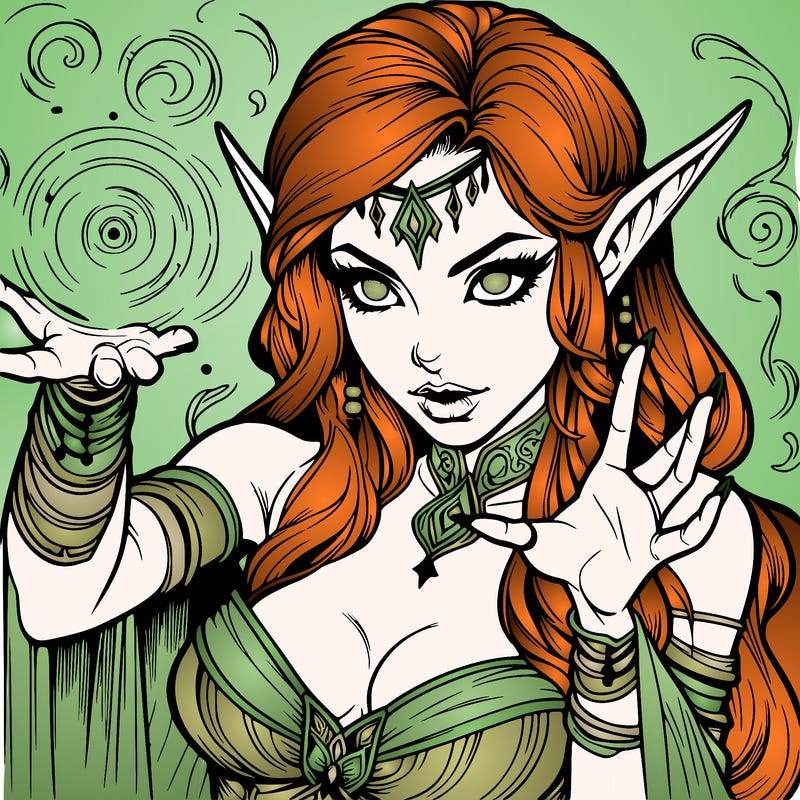 realistic scary beautiful elf sorceress casting spell