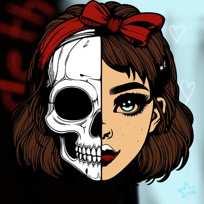 realistic girl with half skull mask
