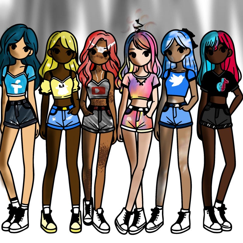 a group of girls wearing crop tops and shorts