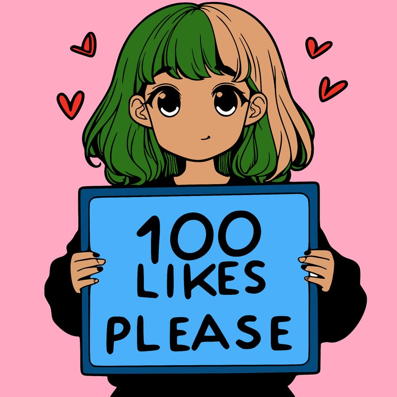 a girl holding a sign saying 100 likes please