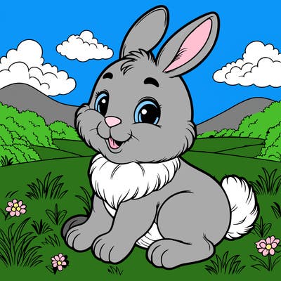 a detailed and realistic easter bunny on a field